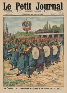 阿尔及利亚步兵的音乐部分在7月14日的评论中游行，封面插图来自&39;Le Petit Journal&39;，补充说明，1913年7月20日