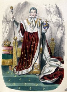 身着加冕服装的拿破仑一世 - 在“Histoire de France en estampes”中，19 世纪末 作者 法语学校