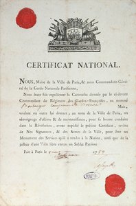法国大革命期间的国家良好行为证书，1789年8月8日在巴黎 作者 法语学校