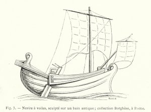 帆船，雕刻在古色古香的浴缸上； Borghese 收藏，在罗马（雕刻） 作者 法语学校