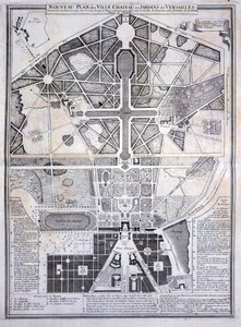 1714年凡尔赛镇，城堡和花园的新计划，来自城镇的规划，剖面和立面以及凡尔赛宫的城堡，出版于1715年 作者 法语学校