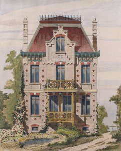 Villers sur mer，诺曼底的诺曼别墅，1883年Moniteur des architectes的插图（彩色雕刻） 作者 法语学校