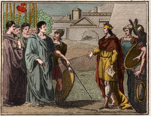 传说中的罗马第二任国王Numa Pompilius将神圣的盾牌带回了火星的祭司。 作者 法语学校