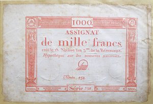 一千法郎钞票，1795年（纸上墨水） 作者 法语学校
