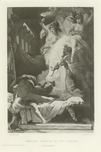 由毛皮追求的Orestes（凹版印刷） 作者 法语学校