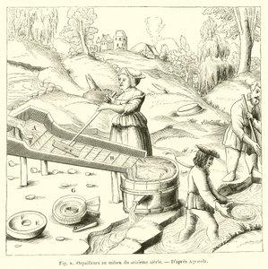 十六世纪中叶的 Goldpanners（雕刻） 作者 法语学校