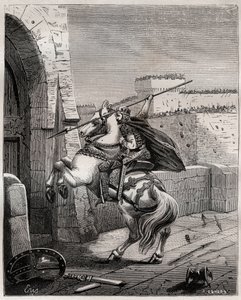 Otto II, Holy Roman Emperor before Paris - Otton II of the Holy Empire, known as the Roux (955-983) irritates not being able to penetrer in Paris (Paris headquarters, 978), advances under the walls of the city to plant his spear in the door - engraving in  作者 法语学校