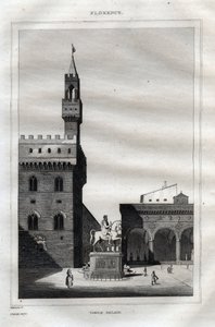 佛罗伦萨的Palazzo vecchio - Piazza della Signoria - 雕刻自M. de Norvins, Ch. Nodier 1834-1836的 "Picturesque Italy" - 意大利的历史和描述性绘画。 作者 法语学校