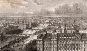 巴黎--塞纳河--les Ponts--从Saint-Gervais塔拍摄的景色--V.-A. Malt-Brown的 "La France illustree: geography, history, statistical administration "中的雕刻。 作者 法语学校