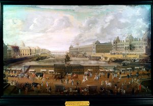 巴黎，新桥（Pont neuf）、卢浮宫和四国学院的景色，约1680年（布面油画）。 作者 法语学校