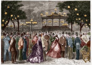 巴黎：夏天的星期五，在香榭丽舍大街的音乐会（Champs Elysees）。 作者 法语学校