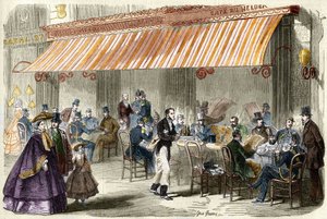 19世纪的巴黎。1859年的意大利人大道：傍晚五点的海尔德咖啡馆外。 作者 法语学校