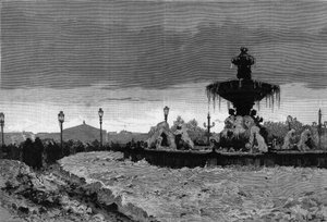 雪中的巴黎，1879-1880年冬：协和广场的一个喷泉在霜冻中的景色。斯科特在1月3日《插图世界》第1188期上的版画。 作者 法语学校