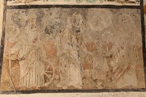 教区教堂（圣母教堂）。 内部的。 中殿。 壁画。 细节。 16世纪 （？）。 作者 法语学校