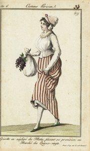 穿着休闲晨衣的巴黎女店员，1798年3月26日（手绘铜版画）。 作者 法语学校