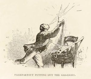 路路通扑灭煤气灯，出自儒勒-凡尔纳（1828-1905）的《八十天环游世界》。 作者 法语学校