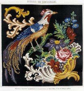 十字绣图案（天堂鸟）--载于《Demiselles杂志》1852年。 作者 法语学校