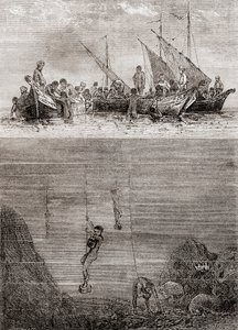 Pearl divers off the coast of the Island of Ceylon in the 18th century, from 