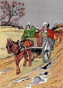 佩戈蒂的膝盖上有一个购物篮"，查尔斯-狄更斯（1812-70）的《大卫-科波菲尔》第三章的场景（彩色平版印刷）。 作者 法语学校