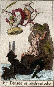Persee representation coming to the rescue of Andromede enchainee a un rock (Perseus save Andromeda enchained to a rock) From “Mythologie de la jeunesse “” by Pierre Blanchard 1803. 作者 法语学校