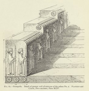 Persepolis, Detail of parapet wall of staircase of the palace No 2 (engraving) 作者 法语学校