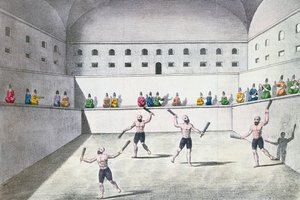 在体育馆锻炼的波斯运动员，c.1820（彩色雕刻） 作者 法语学校