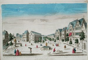 法兰克福Rossmarkt的透视图（彩色版画） 作者 法语学校