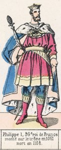Philippe 1, 39e roi de France, monte sur le trone en 1061, mort en 1108 (coloured engraving) 作者 法语学校