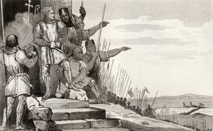 Philippe II Auguste（1165-1223）在祈祷之后赢得Bouvines战役，来自Colart的&39;Histoire de France&39;，出版于1840年 作者 法语学校