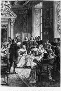 Pierre Corneille（1606-84）在Hotel de Rambouillet阅读Polyeucte，1880年 作者 法语学校