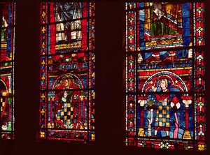Pierre de Dreux（1190-1250）和他的儿子Jean de Bretagne（1237-86）从南部横断面的柳叶刀窗口详细说明，c.1217-25 作者 法语学校