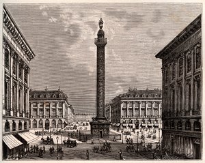 19世纪的巴黎旺多姆广场--V.A. Malt-Brown的 "La France illustree: geographie, histoire, administration statistique "中的版画。1884 作者 法语学校