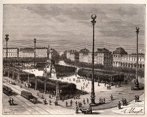 巴黎的共和国广场--V.A. Malt-Brown的 "La France illustree: geography, history, administration statistique "中的雕版画。1884 作者 法语学校
