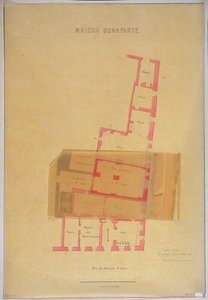 1837年拿破仑波拿巴（1769-1821）出生的科西嘉岛阿雅克肖的房子一楼和地窖的计划 作者 法语学校