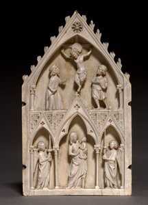 牌匾：被钉十字架和圣母子与天使，c.1250-1270 作者 法语学校
