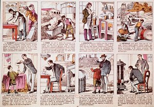 描述煤炭生产历史和不同衍生品如钻石、焦炭（燃料）、石墨和石油的图版（雕刻）。 作者 法语学校