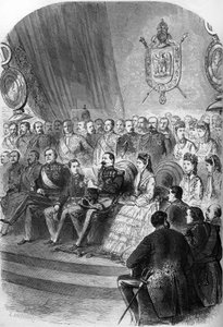 1870年全民公决：向拿破仑三世（1808-1883）提交正式的结果声明。出席会议的还有皇帝欧也妮-德-蒙蒂霍（1826-1920）、她的儿子帝国亲王（1856-1879）、公主马蒂尔德-波拿巴（1820-1904）和克洛 作者 法语学校