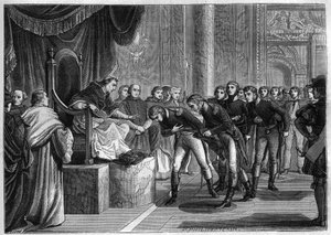 Pope Pius VII (1742-1823) receiving in Rome the French sailors members of the crews of the two bricks “Saint Peter” and Saint Paul”” offered as a gift to the Pope by Bonaparte, August 1802 - Engraving of 1865 in “Histoire du Consulate et de l