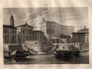 Porto di Ripetta and Palazzo Borghese - 罗马 - 雕刻自M. de Norvins, Ch. Nodier的 "Picturesque Italy" - 意大利的历史和描述性绘画，1834-1836。 作者 法语学校