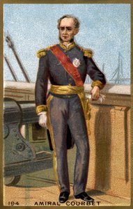 库尔贝上将（1827-1885）的画像。19世纪末的彩色石版画。 作者 法语学校