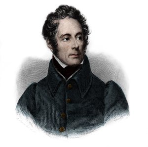 阿尔方斯-德-拉马丁（1791-1869）的肖像，法国作家、诗人和政治家。载于路易-德-科梅宁-蒂蒙的《演讲者之书》。1842.私人收藏。 作者 法语学校