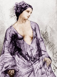 1852年波德莱尔情妇Apollonie Sabatier的肖像，绘画，着色文件 作者 法语学校