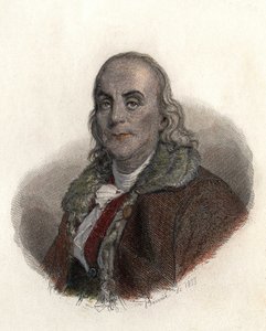 本杰明·富兰克林 (1706-1790) 的肖像，美国物理学家、哲学家和政治家。 在“有用的人像”中 作者 法语学校