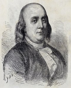 本杰明-富兰克林（1706 - 1790）的肖像，美国政治家、纪念家、小册子作者和物理学家 - 载于《科学专辑；杰出学者；伟大发现》1896年。 作者 法语学校