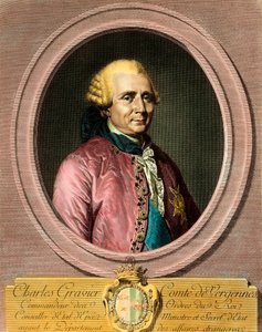 维尔热纳伯爵查尔斯-格拉维耶（1719 - 1787）的肖像。18世纪的雕版画。私人收藏。 作者 法语学校