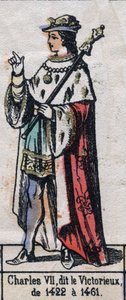 法国查理七世的画像，被称为胜利者查理或善待者查理（1403-1461）（卡佩王朝）。19世纪末的插图。 作者 法语学校