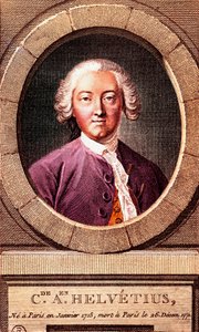 法国哲学家克劳德-阿德里安-赫尔维尤斯（1715-1771）的肖像，雕版画。1772. 作者 法语学校