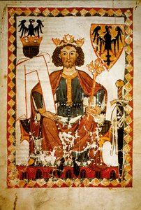 德国、西西里国王和神圣罗马帝国皇帝亨利六世 (1165-97) 的肖像。 《马内塞》手抄本的缩影 作者 法语学校