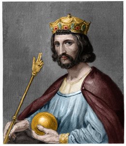 Hugues I Capet (v. 941 - 996)的肖像，法国公爵，然后是法国国王--在Lavallée的 "Histoire des Francais "中，雕刻，有日期。 作者 法语学校