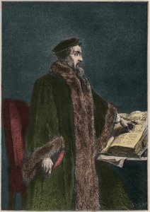 让-加尔文(Jean Cauvin)(1509-1564)的肖像，法国宗教改革家和作家--约翰-加尔文--雕刻自 "L